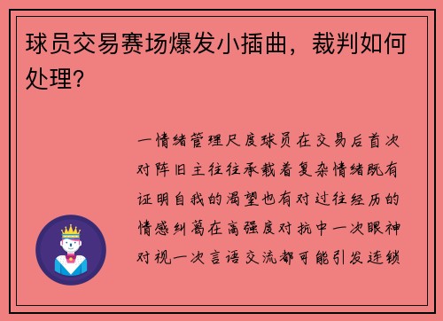 球员交易赛场爆发小插曲，裁判如何处理？